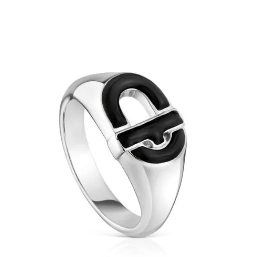 Sello de plata y esmalte negro MANIFESTO^TOUS Clearance